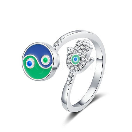 Yin-yang & Hamsa Hand with Evil Eye Enamel Rotatable Cuff Rings for Women RJEW-M016-06P-1