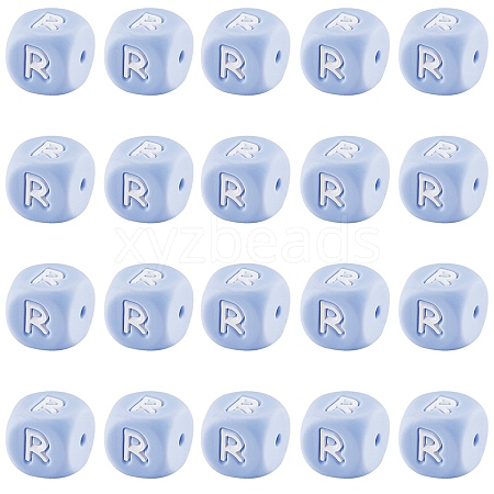 20Pcs Blue Cube Letter Silicone Beads 12x12x12mm Square Dice Alphabet Beads with 2mm Hole Spacer Loose Letter Beads for Bracelet Necklace Jewelry Making JX434R-1