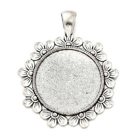 Tibetan Style Flower Alloy Round Pendant Cabochon Settings TIBEP-Q055-09AS-RS-1
