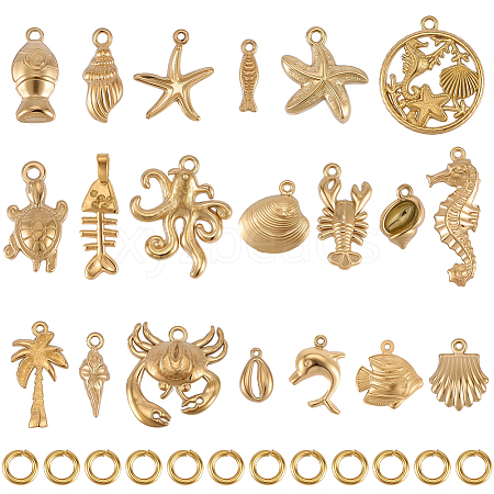 20Pcs 20 Styles Ocean Theme 304 Stainless Steel Pendants STAS-SC0021-12-1