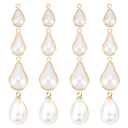 BENECREAT 16pcs 4 style ABS Plastic Imitation Pearl Pendants KK-BC0009-40-1