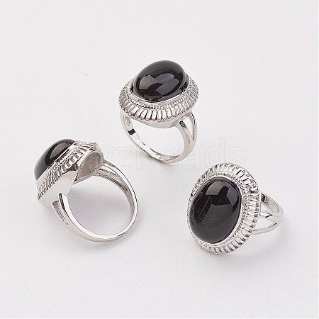 Natural Dyed & Heated Black Agate Finger Rings RJEW-P122-20-1