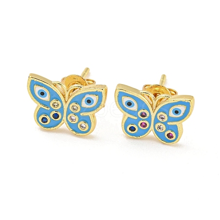 Butterfly with Evil Eye Real 18K Gold Plated Brass Stud Earrings EJEW-L269-098G-01-1