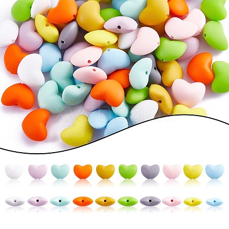 100Pcs Heart Silicone Beads for Keychain Making Cute Silicone Beads Bulk Silicone Bead Kit for Jewelry DIY Craft Making JX310A-1