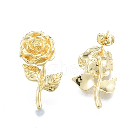 Brass Rose of Life Stud Earrings for Women EJEW-P205-02G-1