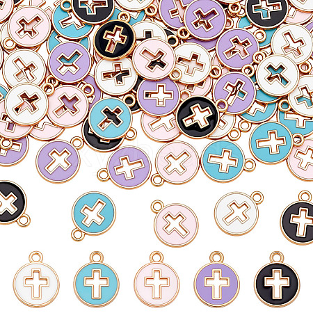 80Pcs Light Gold Plated Alloy Enamel Pendants ENAM-ME0001-09-1