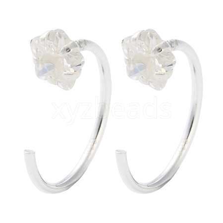 999 Sterling Silver Micro Pave Clear Cubic Zirconia Pull Through Earrings EJEW-P296-28C-S-1