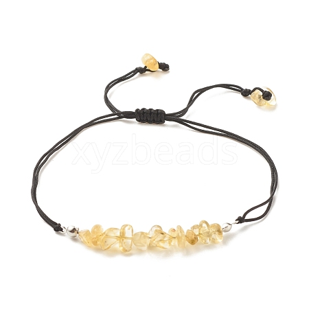 Natural Citrine(Dyed & Heated) Chips Braided Bead Bracelet BJEW-JB08019-11-1