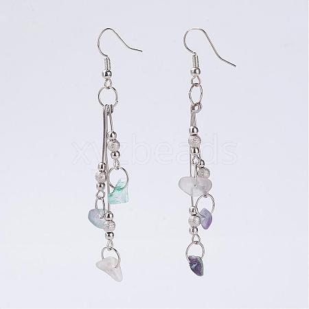 Natural Fluorite Beads Dangle Earrings EJEW-JE02322-04-1