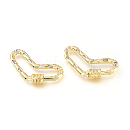 Brass Micro Pave Cubic Zirconia Screw Carabiner Lock Charms KK-M206-17G-01-1