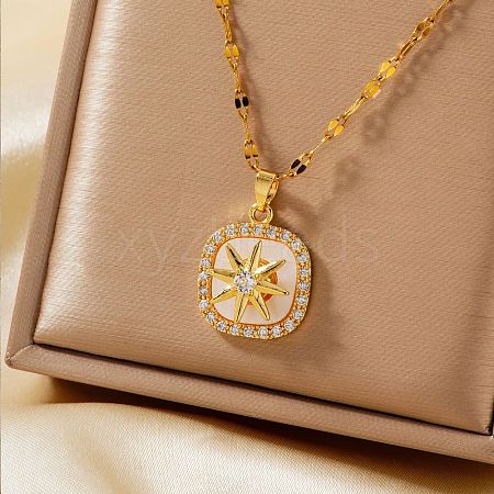 Fashionable Brass Clear Cubic Zirconia Rotating Starfish Pendant Necklaces UP8991-1