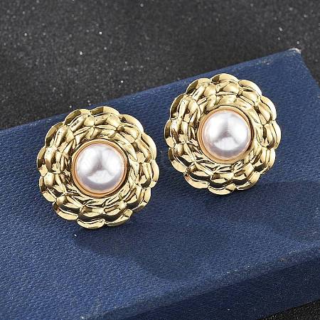 201 Stainless Steel Flat Round Stud Earrings EJEW-P304-06G-1