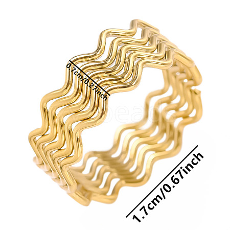 Fashionable Minimalist 304 Stainless Steel Wave Wide Band Rings for Women ED9860-2-1