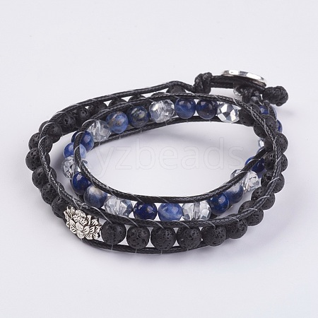 Natural Sodalite and Lava Rock Wrap Bracelet BJEW-JB03612-01-1