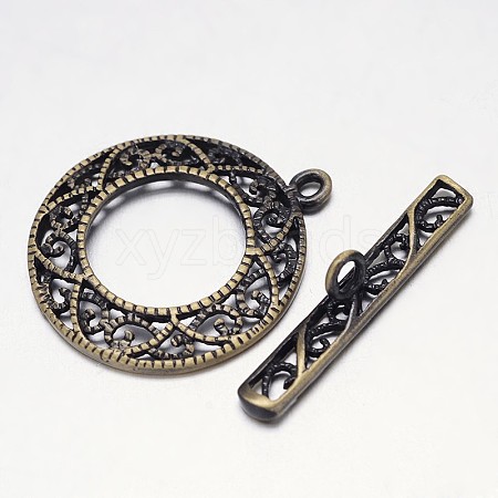 Filigree Brushed Brass Ring Toggle Clasps KK-L116-28AB-NF-1