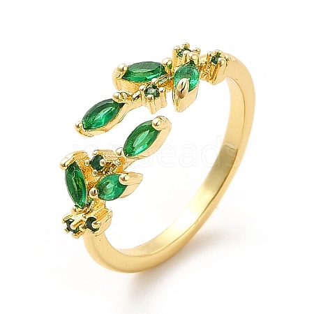 Green Cubic Zirconia Leaf Open Cuff Ring KK-H439-18G-1