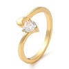 Rack Plating Brass Heart Open Cuff Ring with Clear Cubic Zirconia RJEW-Z014-02G-3