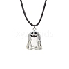 Halloween Resin Ghost Pendant Black Waxes Cord Necklaces for Women NJEW-TA00209-2