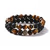 2Pcs Natural Mixed Stone and Brass Cubic Zirconia Beads Stretch Bracelets Set for Women Men BJEW-JB08942-3