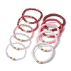 10Pcs Polymer Clay Disc & Glass & Brass Beaded Stretch Bracelets Set BJEW-JB09676-02-4