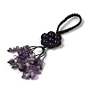 Flower Natural Amethyst Braided Thread Pendant Decorations HJEW-K046-04E-3