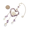 Natural Amethyst Chip & Brass Heart & Lotus Hanging Ornaments HJEW-TA00257-3