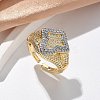 Brass Micro Pave Clear Cubic Zirconia Cuff Rings for Women RJEW-U041-03G-1