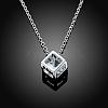 Silver Color Plated Brass Cubic Zirconia Cube Pendant Necklace NJEW-BB00455-2