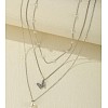 3Pcs Alloy with Plastic Pearl Butterfly Pendant Necklaces for Women WG0BA08-02-1