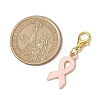 Pink Awareness Ribbon Shape Alloy Enamel Pendant Decorations HJEW-JM02287-3