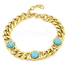 304 Stainless Steel & Synthetic Turquoise Polygon Link Bracelets for Women BJEW-G717-16G-03-1