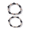 2Pcs Halloween Skull Synthetic Turquoise & Round Lava Rock & Synthetic Non-Magnetic Hematite Beaded Stretch Bracelet Sets for Women BJEW-JB10656-1
