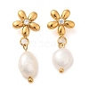 PVD Vacuum Plating 304 Stainless Steel Flower Dangle Stud Earings with Rhinestone EJEW-M224-02G-1