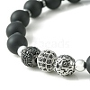 Natural Black Agate & Synthetic Hematite & Cubic Zirconia Round Beaded Stretch Bracelet BJEW-JB09442-3