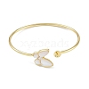 Brass Pave Shell Butterfly Open Cuff Bangle Making KK-U020-17G-2