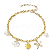 Natural Pearl & Iron Rolo Chain Bracelets BJEW-JB10364