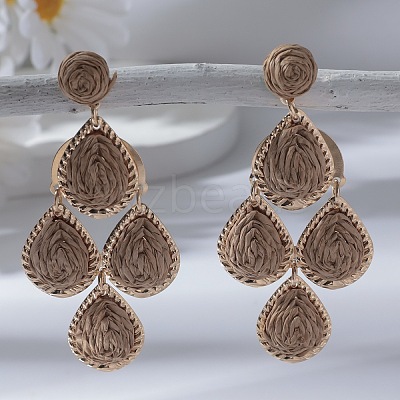 Teardrop Alloy Raffia Dangle Stud Earrings FS-WG86BCE-10-1