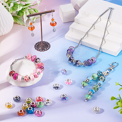 30Pcs Printed Transparent Resin European Beads RESI-TADJ0001-03F-1
