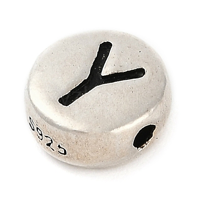 925 Sterling Silver Flat Round with Letter Beads LS-STER-G044-01AS-Y-1