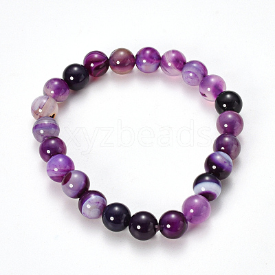 Natural Striped Agate/Banded Agate Beaded Stretch Bracelets BJEW-Q692-03C-1