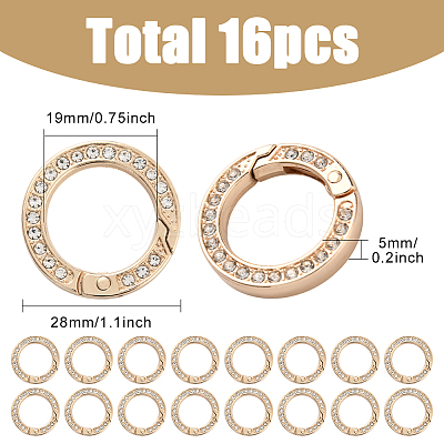 16Pcs Alloy Rhinestone Spring Gate Rings FIND-SP0004-52D-1