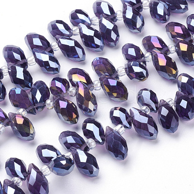 Electroplate Glass Faceted Teardrop Beads Strands EGLA-D014-11-1