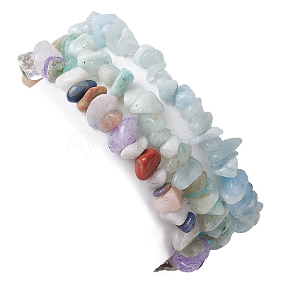 3Pcs 3 Styles Natural Aquamarine & Flower Amazonite Chips Stretch Bracelets Sets BJEW-JB11076-01-1