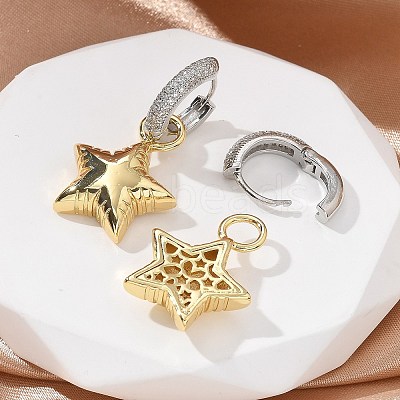 Star Rack Plating Brass Micro Pave Cubic Zirconia Hoop Earring EJEW-C057-01G-1
