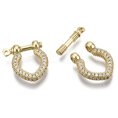 Brass Micro Pave Clear Cubic Zirconia D-Ring Anchor Shackle Clasps ZIRC-S066-050-NF-1