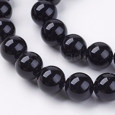 Natural Dyed & Heated Black Onyx Round Beads Strands X-G-L087-10mm-01-1