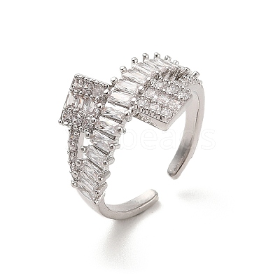 Brass Micro Pave Cubic Zirconia Open Cuff Rings RJEW-R146-16A-P-1