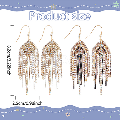 2 Pairs 2 Colors Natural Pearl Beaded & Rhinestone Chains Tassel Earrings EJEW-AN0004-23-1