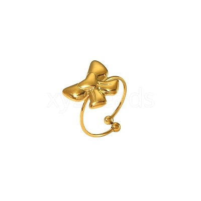 Elegant 304 Stainless Steel Bowknot Cuff Rings for Women TS4529-2-1