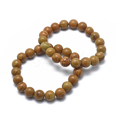 Natural Wood Lace Stone Bead Stretch Bracelets X-BJEW-K212-A-041-1